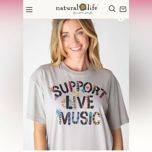 NATURAL LIFE BOYFRIEND Gray T-Shirt with Multicolored Music Design